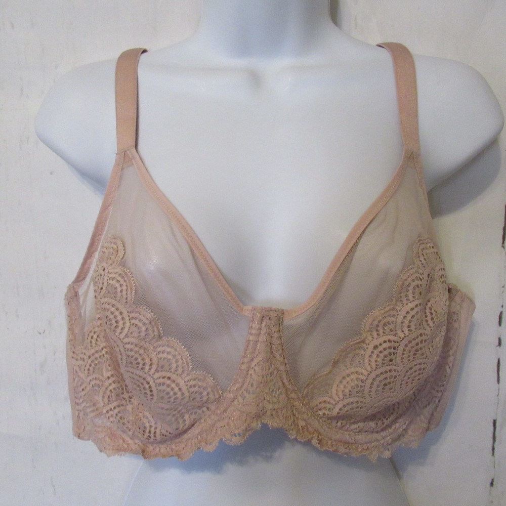 HSIA Bra 42C Beige Tan Lace Sheer Full Coverage Back Closure Underwire